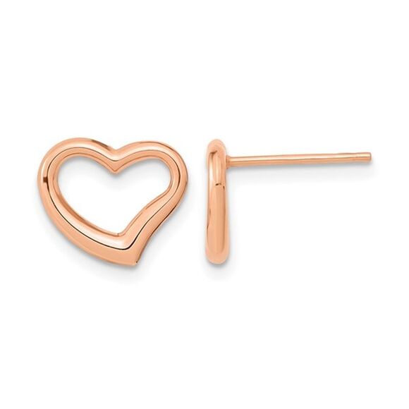 14K Rose Pink Gold Open Heart Post Earrings